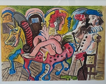 Pablo Picasso "Circus Riders" 1965 Mixed Media on Paper, Signed, COA