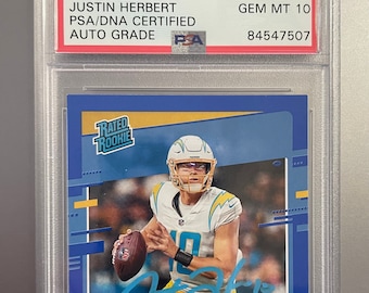 2020 Gesigneerde Rookie Card Justin Herbert: Donruss Blue Press Proof, PSA 10