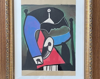 Pablo Picasso Original Mixed Media on Paper, "Femme Assise Dans un Fauteuil" 1948, Signed Upper Lt., COA, 8 3/8" x 11 3/8", Frame 11" x 14".