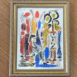 Pablo Picasso Tecnica mista originale su carta, "L'atelier de Cannes" 1956, firmato e datato, LOA, 8 1/4" L x 11 5/8 P, cornice 9" L x 12" P.