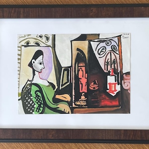 Pablo Picasso Tecnica mista originale su carta, &quot;Jacqueline at The Studio&quot; 1956, firmato e datato, COA (2), 11 5/8&quot; x 8 3/8&quot;, cornice 20&quot; x 14&quot;.