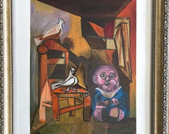 1968年 パブロ・ピカソ サイン入りカラーリトグラフ「驚きの顔