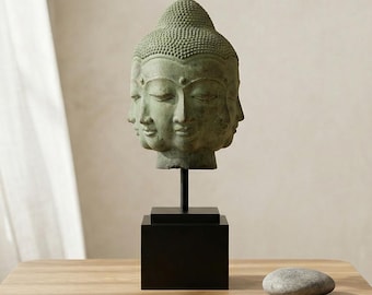 Many Face Bronze Buddha Head Statue, Indonesian Brass Art