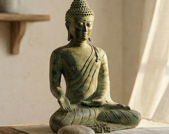 Antique Bronze Buddha Statue, Handmade Brass Sculpture 9.1 Inch, gifts for dad