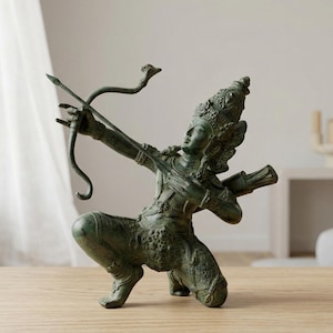 Estatua de Rama Vishnu de 8.7", acabado en latón antiguo, decoración para el hogar con temática de dioses hindúes, regalo para las fiestas.