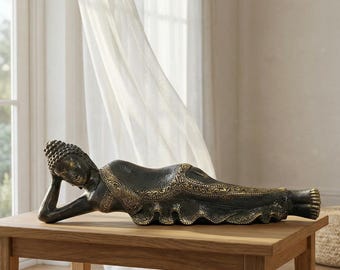 Reclining Buddha Statue 14.6 inch, Bronze Resting Yoga Pose, Buddhism Decor, presents for dad