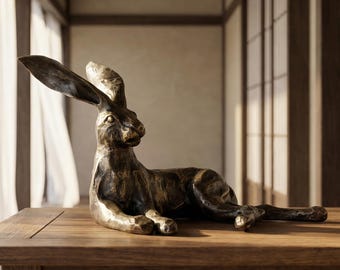 Bronze Kaninchen Skulptur, Handgefertigte Hase Statue, Wohnkultur