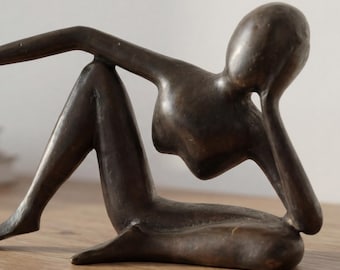 Modern Art Bronze Thinker Sculpture, Boho Desk Decor (3.5 inch ), Gift For Summer