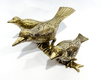 Bronze Birds on a Branch Statue, Valentine Gift,  6.3 Inch Length, Three Bird Figurine, Handmade Brass Animal Ornament, Nursery Decor,