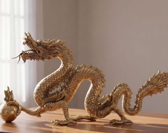 Chinesischer Drache Bronze Statue 24 Zoll, handgemachtes asiatisches Hauptdekor-Sammlerstück, Geschenk für Feiertag