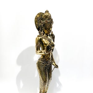 Tara Statue 17 Inch, Summer Gift, Antique Java Art Style,  Majapahit Indonesian Bronze Devi Tara Figurine, Spiritual Hindu Goddess