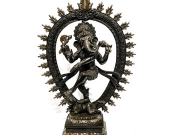 Ganesh Statue 13.4&quot;, Summer Gift, Ganesh Brass Statue, Ganesh Dance Bronze, Ancient Ganesh Statue, Hindu God, Home Decor, Holiday Decor