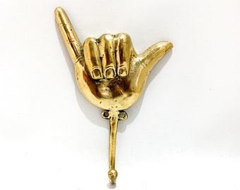 Shaka Hand Brass Wall Hook, Aloha Home Decor