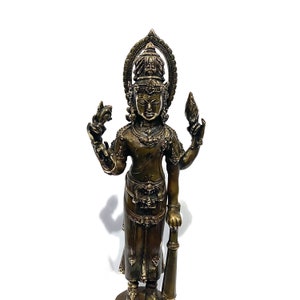 Vishnu Bronze Statue 13 inch, Summer Gift, Antique Vishnu Figurine, Spiritual Figure Collectable Art, Birthday Gift, Summer Decor