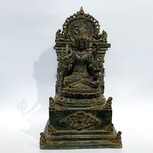 Shiva Statue, Antique Bronze Shiva 3 Faces Throne, Summer Gift, Ancient Bronze Lord Shiva Meditating Sculpture, Hindu God, Home Decor