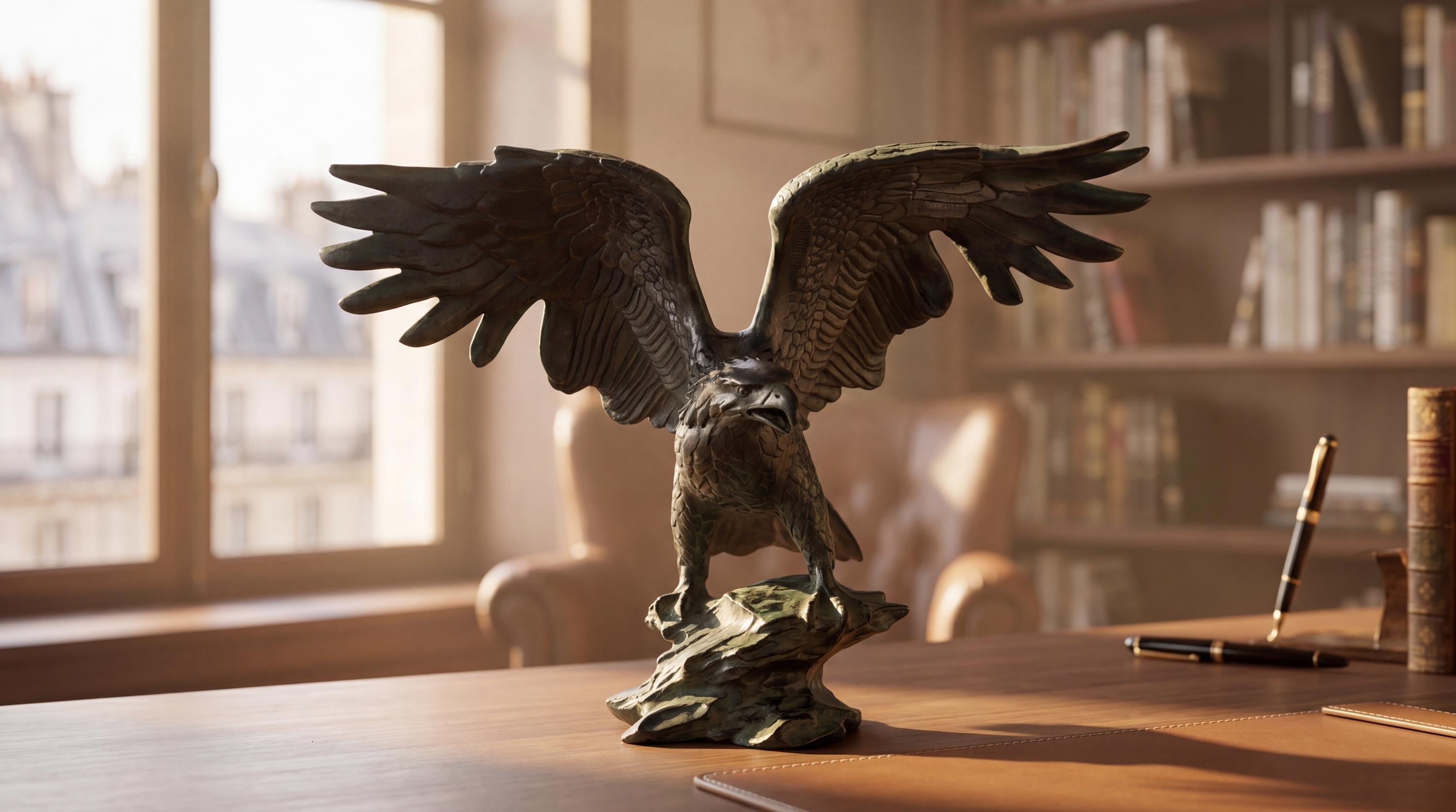 Bronze Eagle Statue, American Icon Bird Figurine, 16.9"