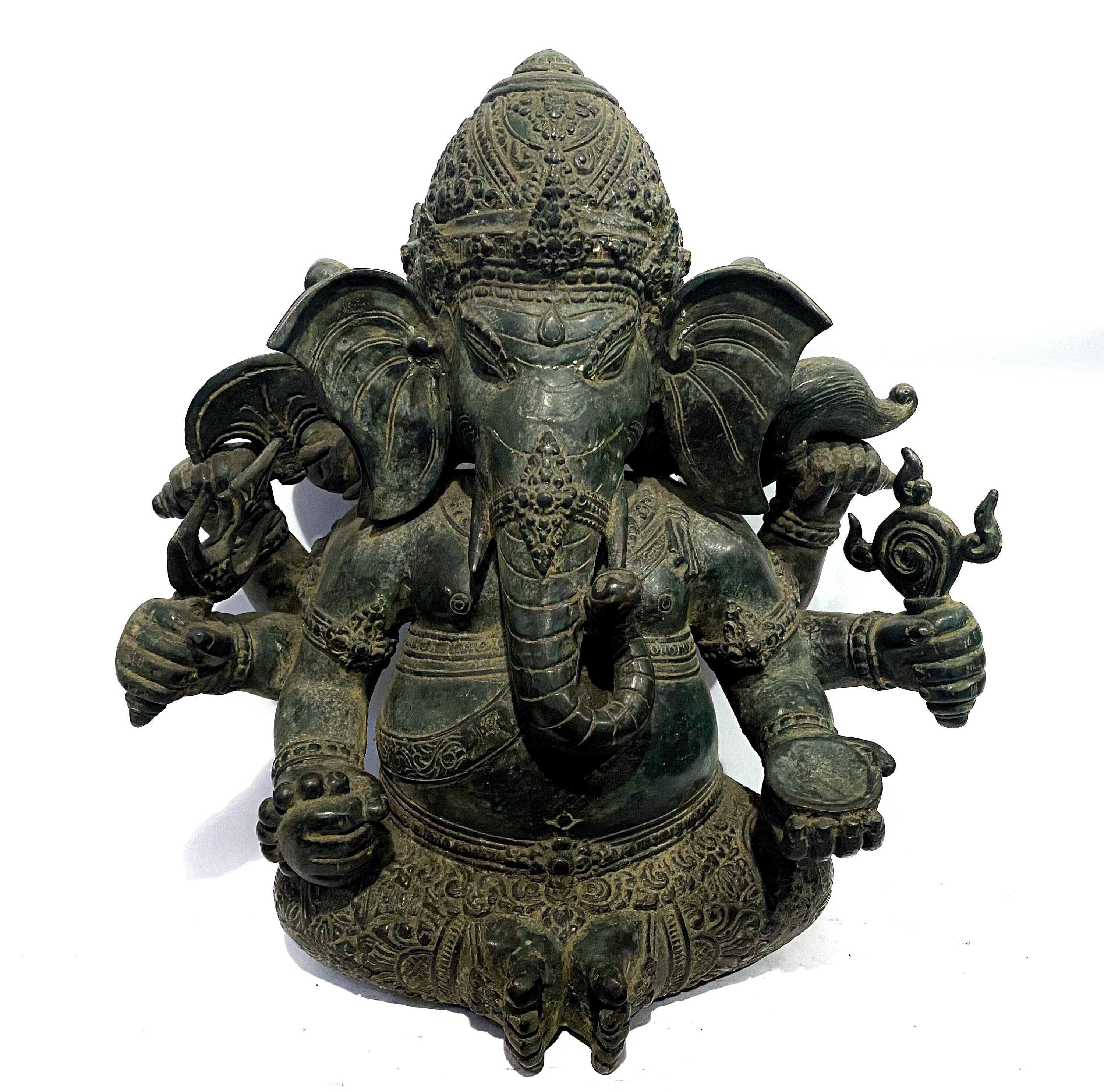 Vintage Ganesh Statue 15.4 inch, Summer Gift, Lord Ganesh Statue, Trigana 3 Head Ganesha, God Ganesh, Hindu God, Yoga Art, Holiday Decor