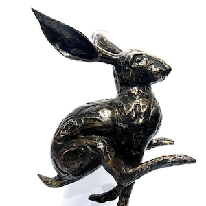 Jumping Rabbit Bronze Sculpture, Summer Gift, Animal Figurine, Unique Hare Statue, personalized gifts for mom, Summer Decor, Home Decor