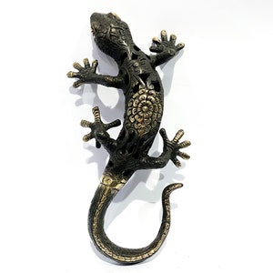 Bronze gecko Statue, Summer Gift, Home Decor,  10&quot; Length Animal Figurine, home lizard, Unique Miniature, Handmade, room Decor, Summer Decor