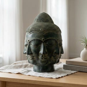 Handmade Brass Many Face Buddha Head Sculpture, Spiritual Meditation Art image 3