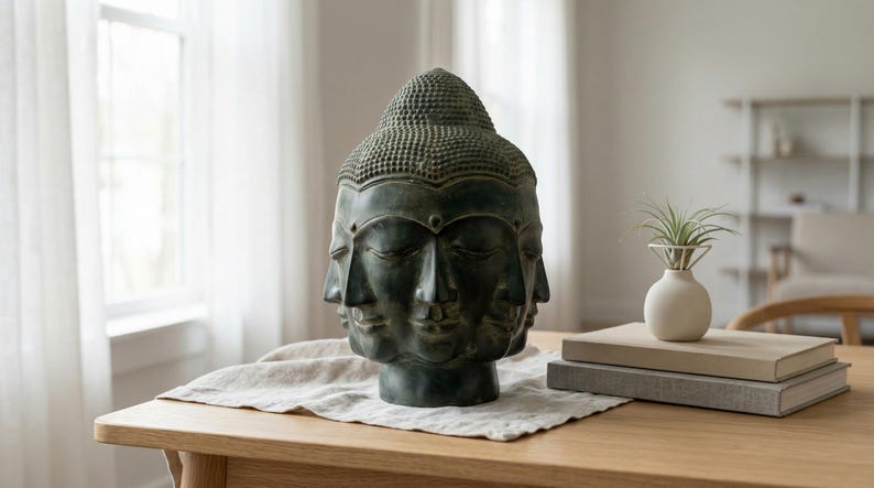 Handmade Brass Many Face Buddha Head Sculpture, Spiritual Meditation Art image 3