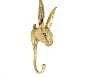 Rabbit Brass Hook 7.4&quot;, Halloween Gift, unique coat hook, Holiday Gift, Wall Hook, Gifts for him, gifts for her, Kids Room Decoration