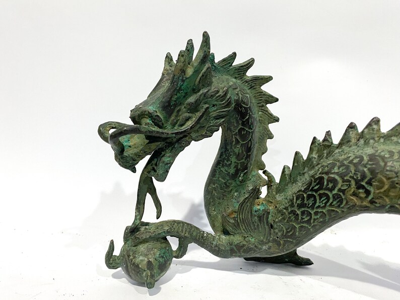Bronze Chinese Dragon Statue, Indonesian Brass, Home Decor image 12