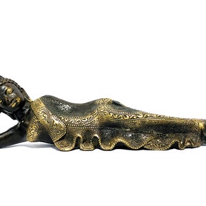 Sleeping Buddha 14.6 inch Bronze Statue, Summer Gift, Declining Buddha Figurine, Unique Buddha Resting Yoga Pose, Meditation, Summer Decor