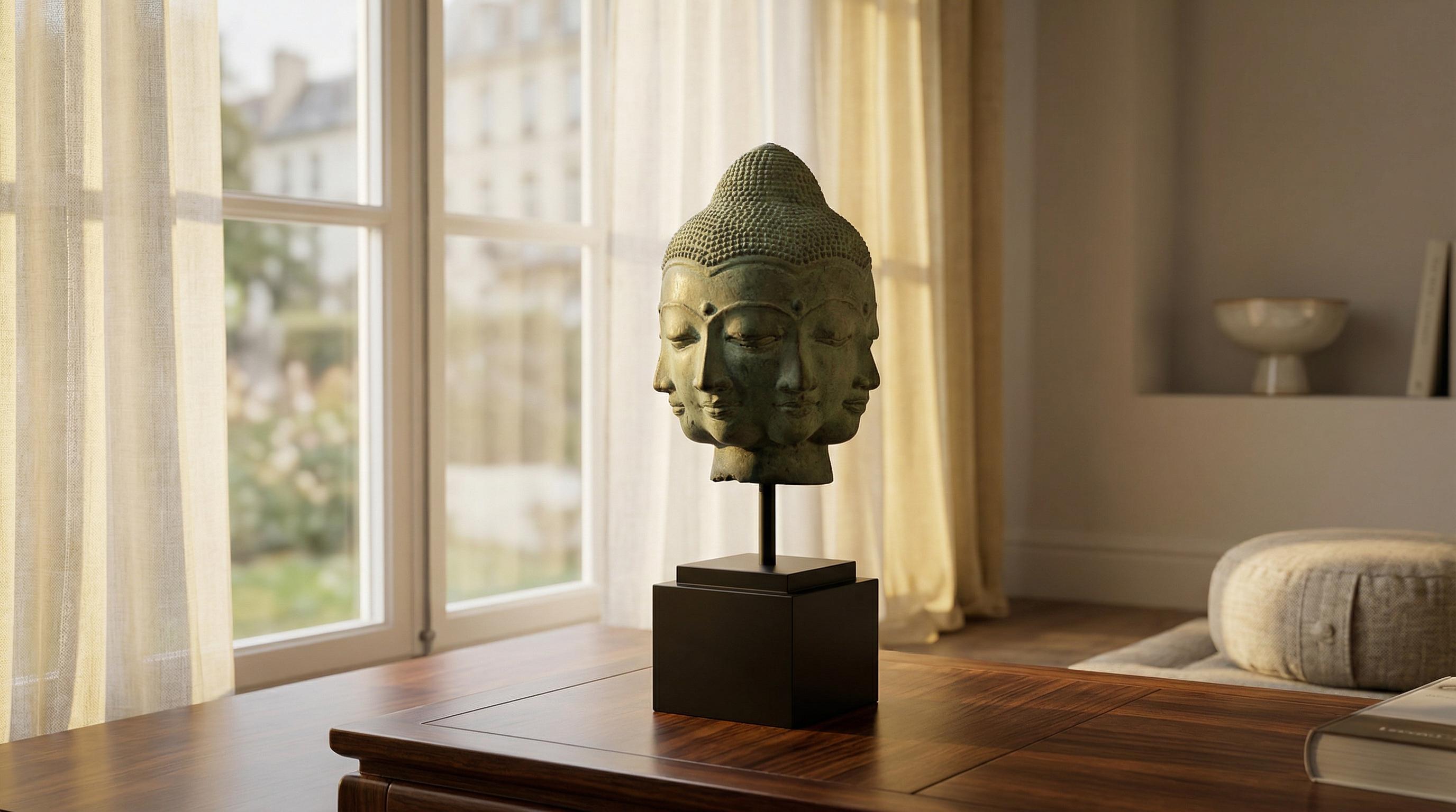 多面体のブロンズ製仏像、インドネシアの真鍮工芸品、卓上装飾