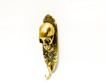 Skull Brass Hook 7.1", unique coat hook, Holiday Decoration, Gift Idea, Wall Hook, Gifts for him, gifts for her, Kids Room Decoration