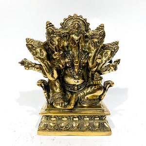 Ganesh Brass Statue, Meditating Sculpture, Summer Gift, Five Head Bronze Brass Ganesha God Sculpture, Lord Ganesha Statue, Home Decor