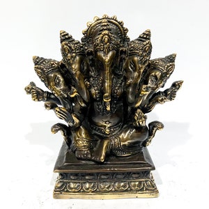 Ganesh Bronze Statue, Summer Gift, Meditating Sculpture, Heramba Ganapati, Five Head Brass Ganesha  God, Ganesha Yoga Tops, Home Decor