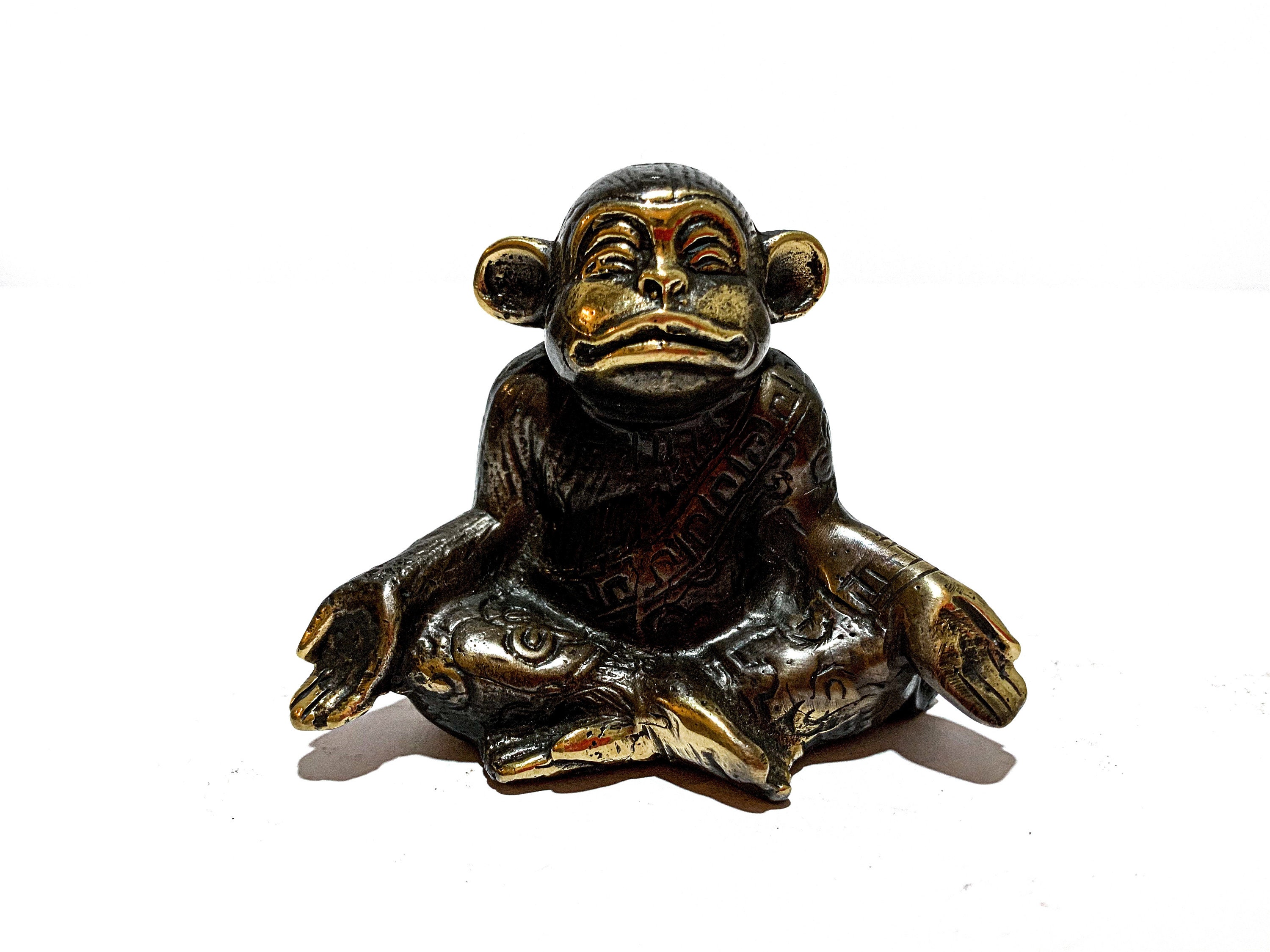 Meditating monkey statue Bronze Monkey Statue Animal Etsy