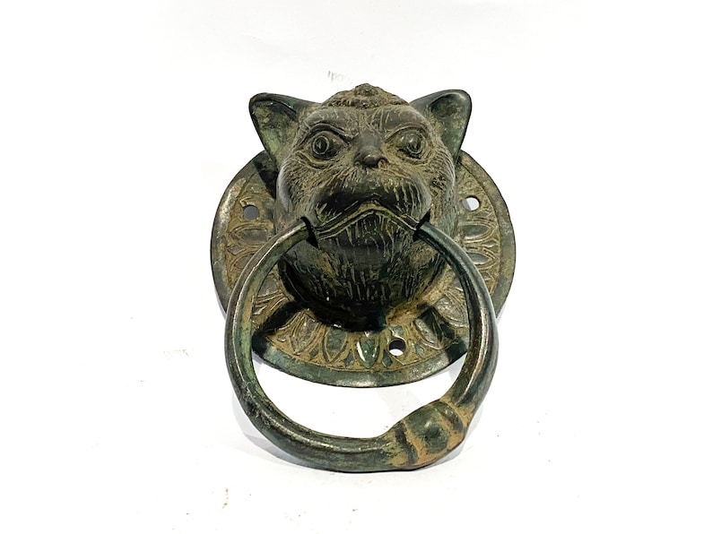 Vintage Cat Door Knocker Unique Bronze Door Decor Deer Etsy