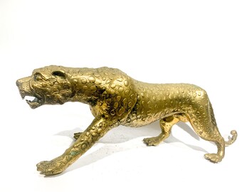 【 美品 】全長53㎝ RUNNING LEOPARD CAST BRONZE Mid-20th Century Regency Italian Porcelain Glazed Cheetah