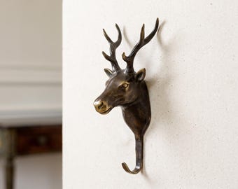 Solid Deer Hook 7.5", Bronze Animal Wall Hook, Summer Decor