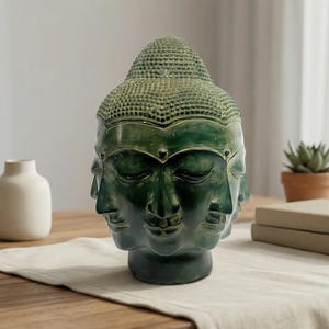 Handmade Brass Many Face Buddha Head Sculpture, Spiritual Meditation Art image 1