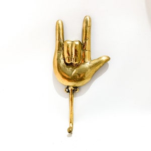 Unique ILY i love you Hand Sign Brass Hook, Summer Gift, Home Decor, Gift Idea, Summer Decor, Metal Hand Gold Hook, Wall Hook