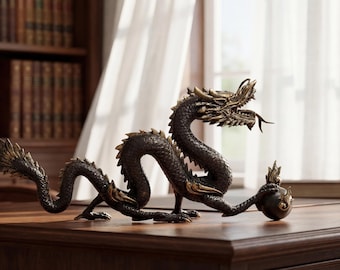 Handgemaakt messing standbeeld Chinese draken, verloren wasafgietsel, vintage woondecoratie