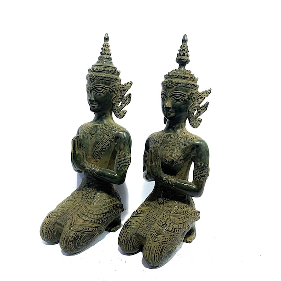 THAI BUDDHA MEDITATING Gold Ornament Kneeling Figurine Statue Gift 23 cm 