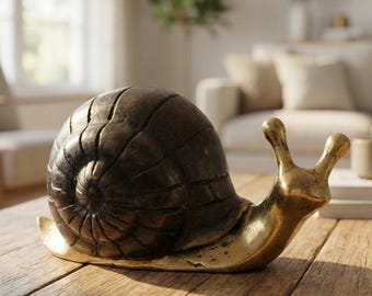 Figura de caracol de latón macizo, escultura balinesa, decoración del hogar (18 cm de largo)