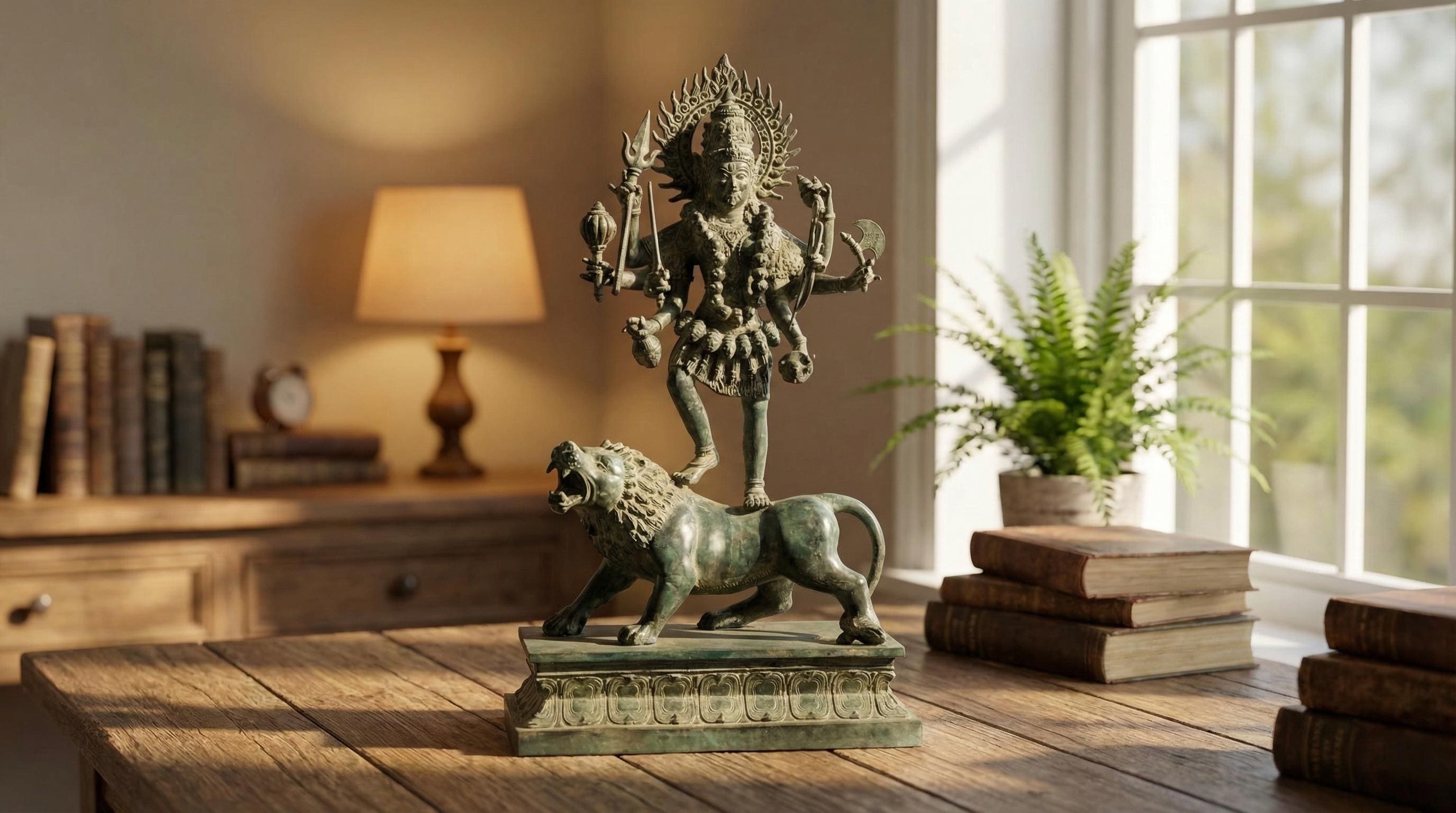 Large Bronze Mahakali Statue 22 Inch, Durga Goddess Altar Meditation Decor, Spiritual Protection Strength