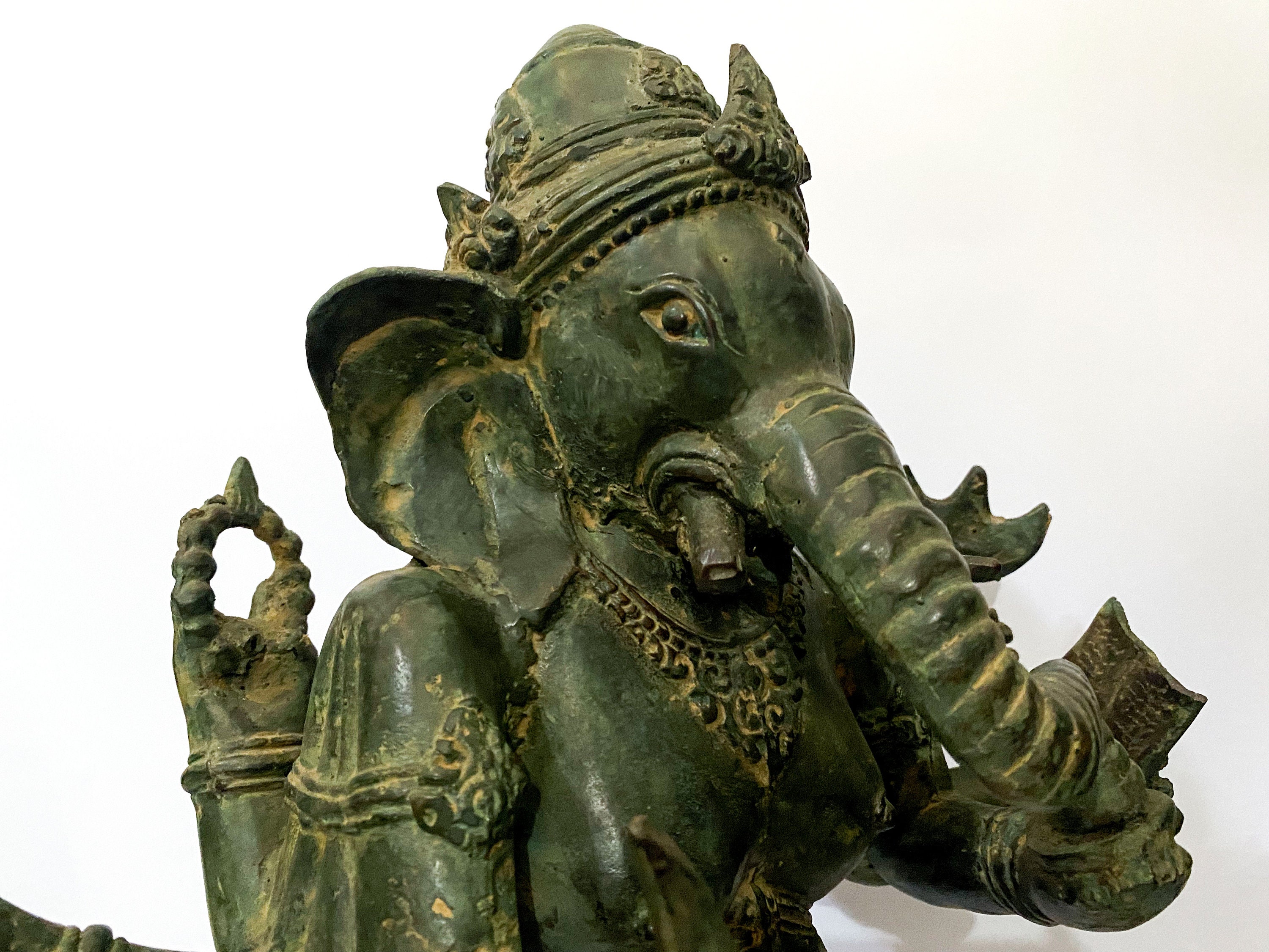 ガネーシャ ブロンズ像 アンティークブロンズ製ガネーシャ像（高さ14インチ