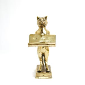 Kattenkaarthouder, zomercadeau, kattenbeeldje, kattenliefhebber sculptuur, woondecoratie, bureaudecor, kantoordecor, zomerdecor, kattenbeeldje