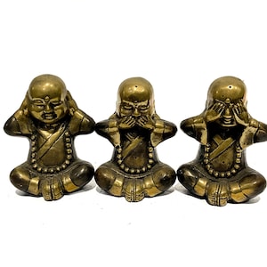 Three Wise Buddha 3.1&quot;, Summer Gift, Brass buddha meditation statue, buddha statue decoration, small buddha statue, Summer Decor, Gift Idea