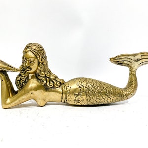Unique mermaid Figurine 9.4&quot;, Halloween Gift, Beautiful Mermaid Brass Statue, Unique Sculpture, Sea Goddes Sculpture, Halloween Decor, Decor