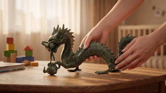 Bronze Chinese Dragon Statue, Indonesian Brass, Home Decor