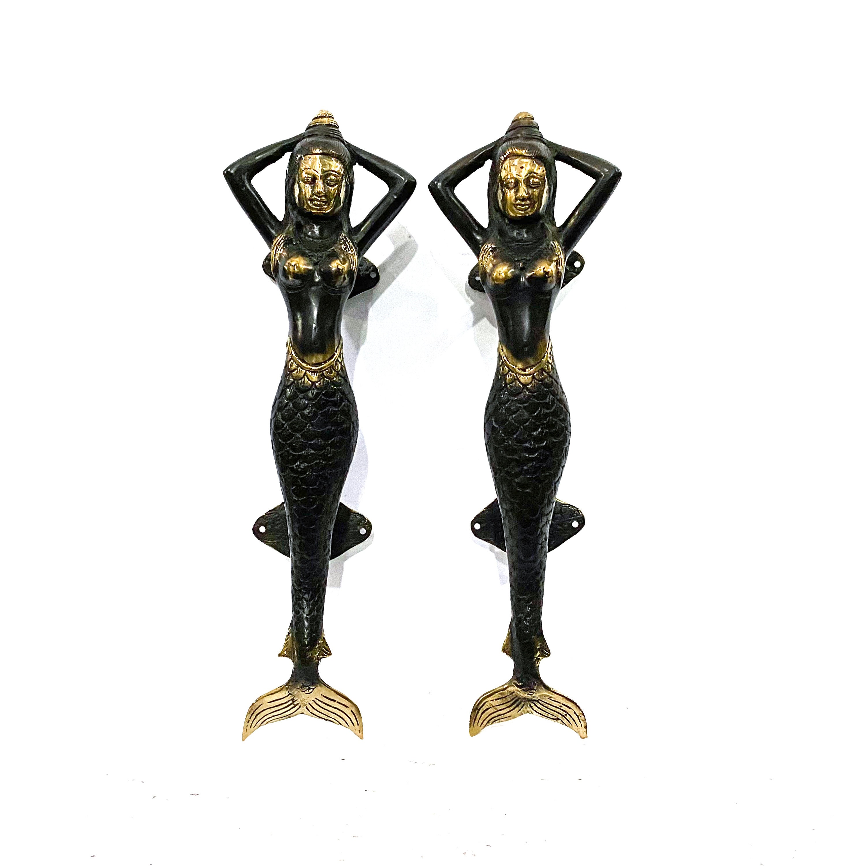Unique Mermaid Door Handle 10.6 Inch, Halloween Gift, Door Decoration, Door Knob, Brass Door Handle, Mermaid Figurine, Home Decor, Halloween