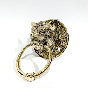 Vintage Gold Cat Door Knocker, Halloween Gift, Unique Bronze Door Decor, Deer Sculpture, Home Decor, Holiday Decor,  Gifts For Father