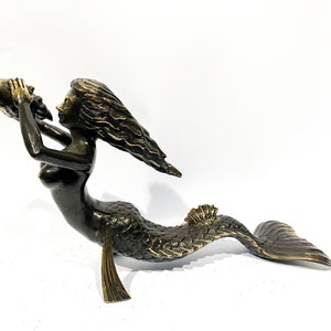 Unique mermaid Figurine 13", Summer Gift, Holiday Gift, Beautiful Mermaid Brass Statue, Summer Decor, Wall Hook, Sea Goddes Sculpture